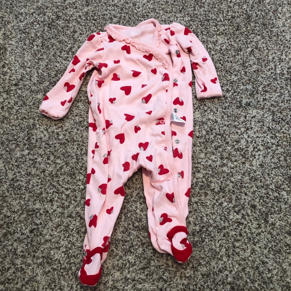 Pink Heart-Patterned Baby Valentine’s Day Footie Pajamas